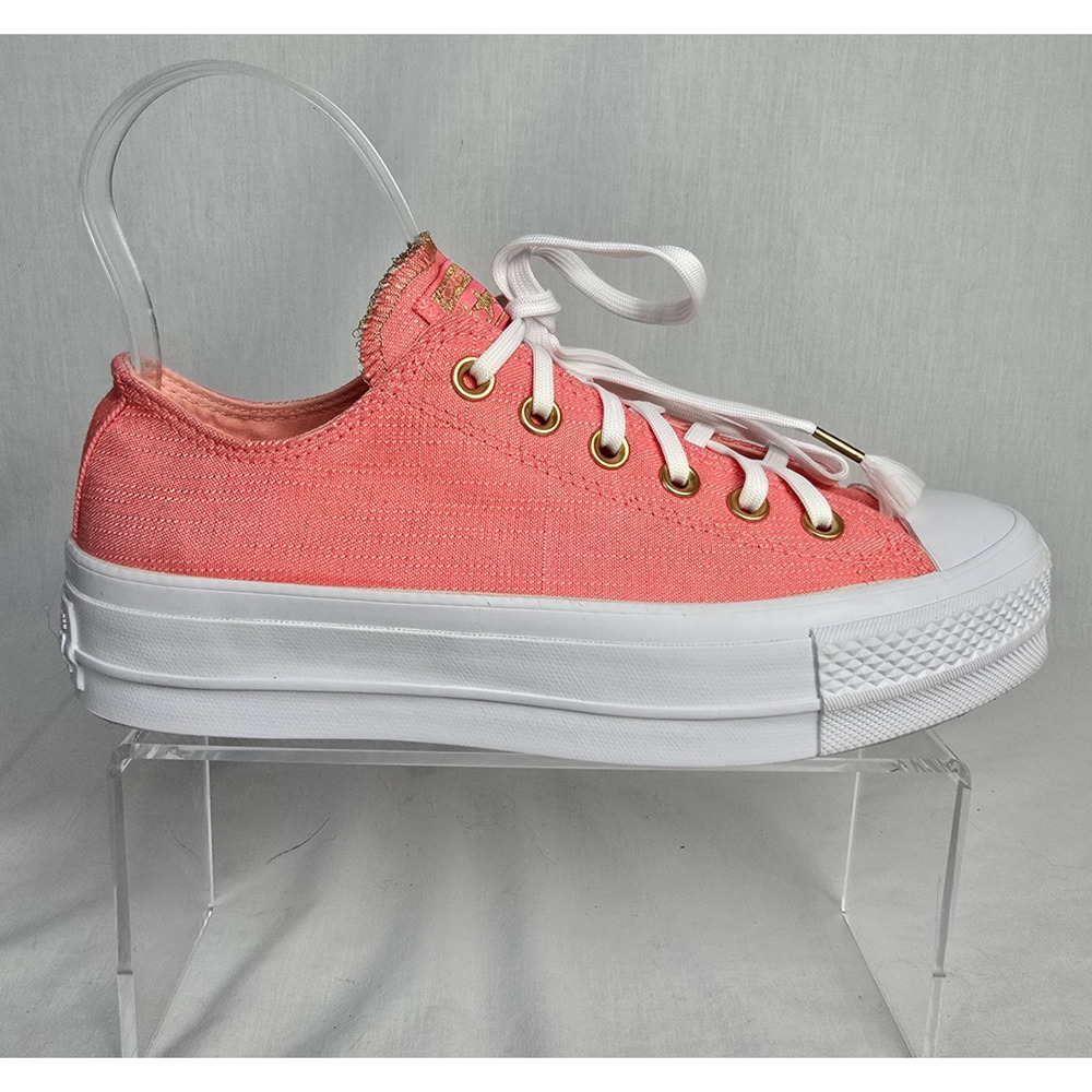 Converse Chuck Taylor All Star Lift Ox Sneakers Women's 8 Coral & White Lace Up - Picture 7 of 13